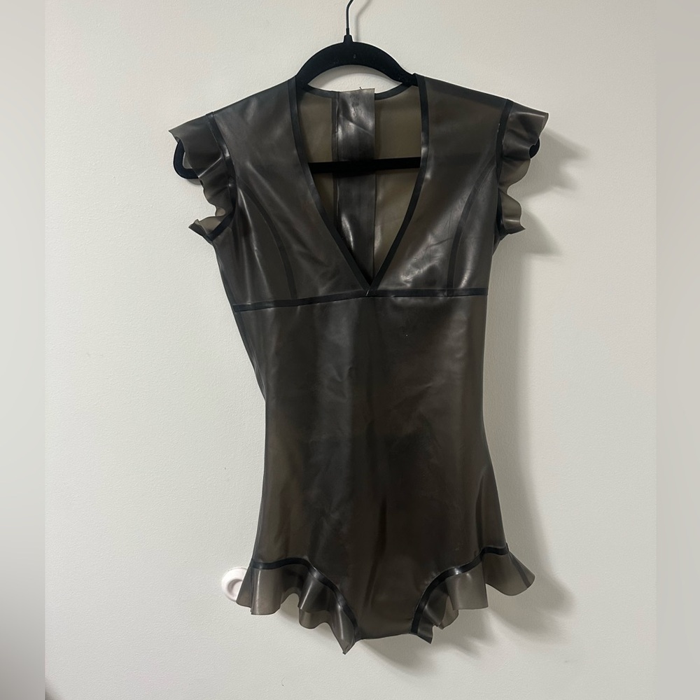 Black Sheer Ruffle Sleeve Bodysuit Latex